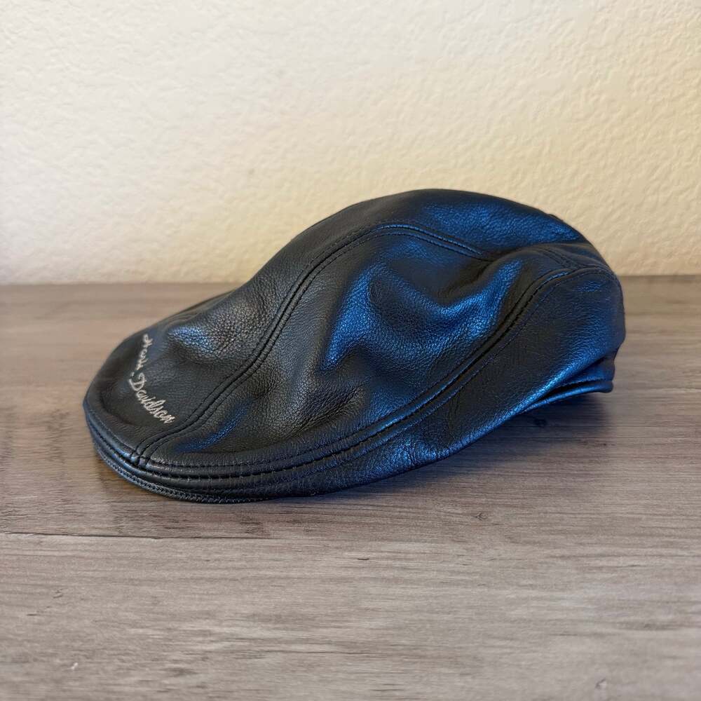 Vintage Harley Davidson Leather Newsboy Cap L/XL